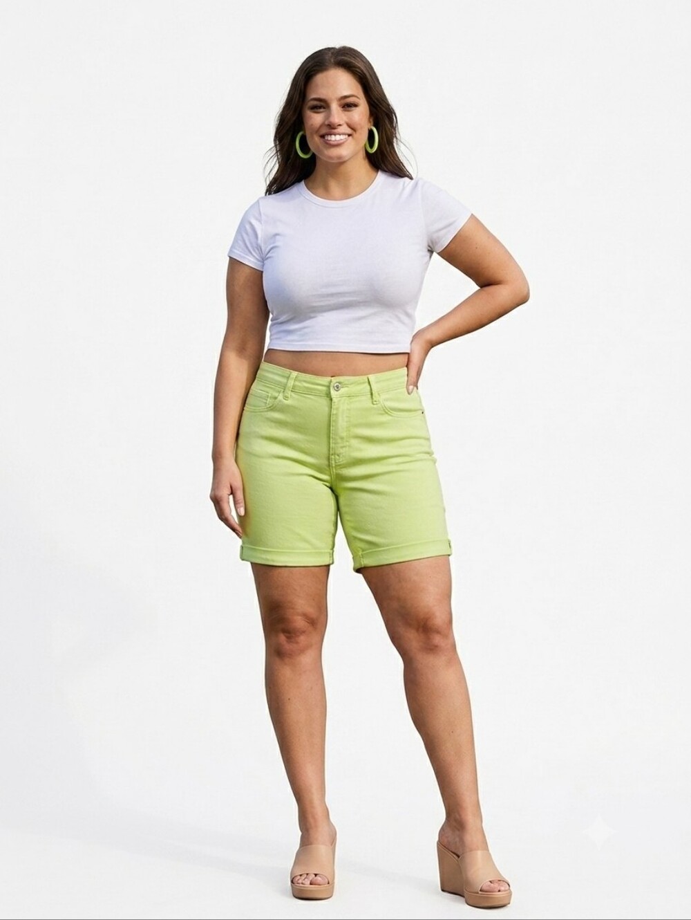 CHARLIE B $98 Keylime Bermuda Jean Shorts Roll Up Cuff Size 14 MSRP $98 - Picture 15 of 16